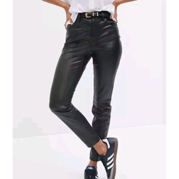 NWT Women's GAP Fac Hi Rise Univ Black Vegan Leather Leggings Sz 0/25R Jeans G2 - Picture 2 of 12